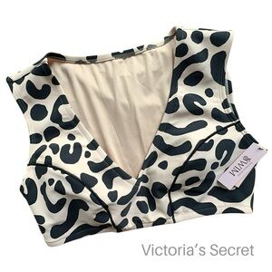 NWT VICTORIA’S SECRET CROPPED TEE BIKINI TOP ANIMAL PRINT BLACK & CREAM | MEDIUM